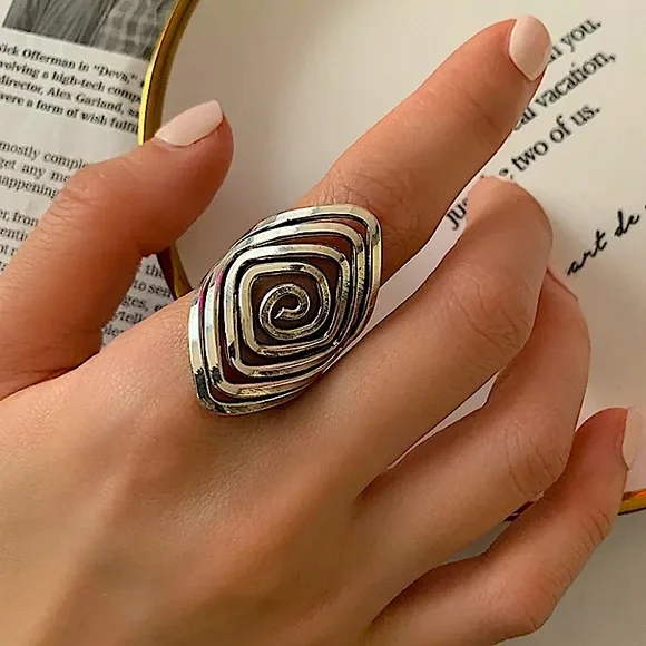 Silver Swirl Statement Boho Ring - Picture 4 of 5